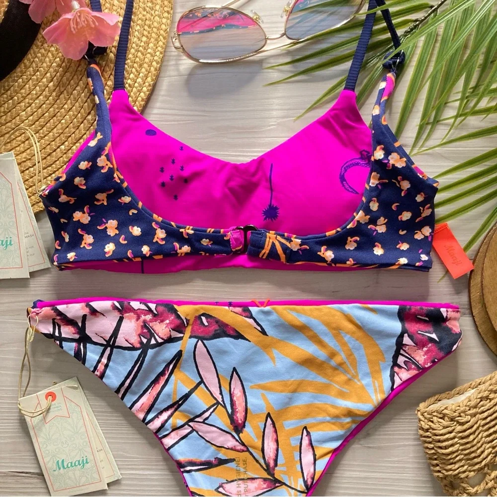 RARE Maaji • Reversible Tropical Floral Bralette Bikini Top | Thin Side Bottoms